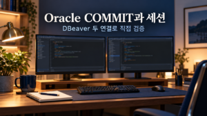 DBeaver에서 COMMIT했는데 다른 창에 반영되지 않는 이유: Oracle 세션으로 검증 2 두 SQL 편집기 화면으로 표현한 Oracle COMMIT과 세션별 트랜잭션 실습 환경