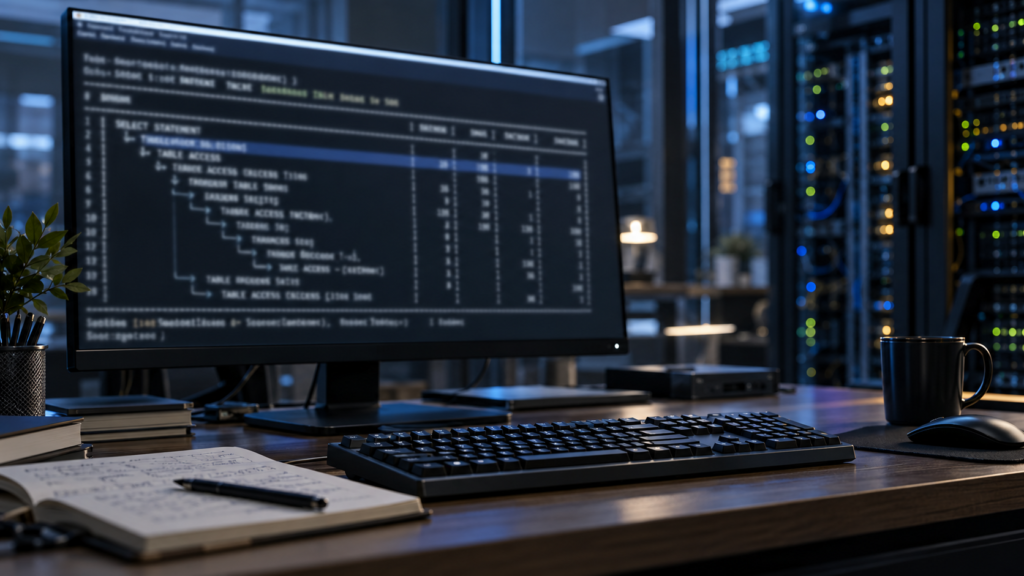 GATHER_PLAN_STATISTICS 힌트를 넣었는데도 A-Rows가 안 보이는 이유 1 Oracle SQL 실행계획 분석을 표현한 모니터와 DBA 작업 공간
